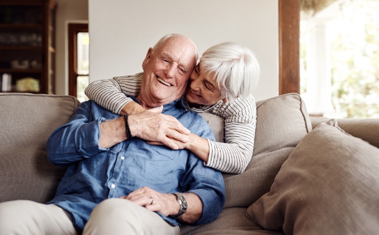 old couple hugging